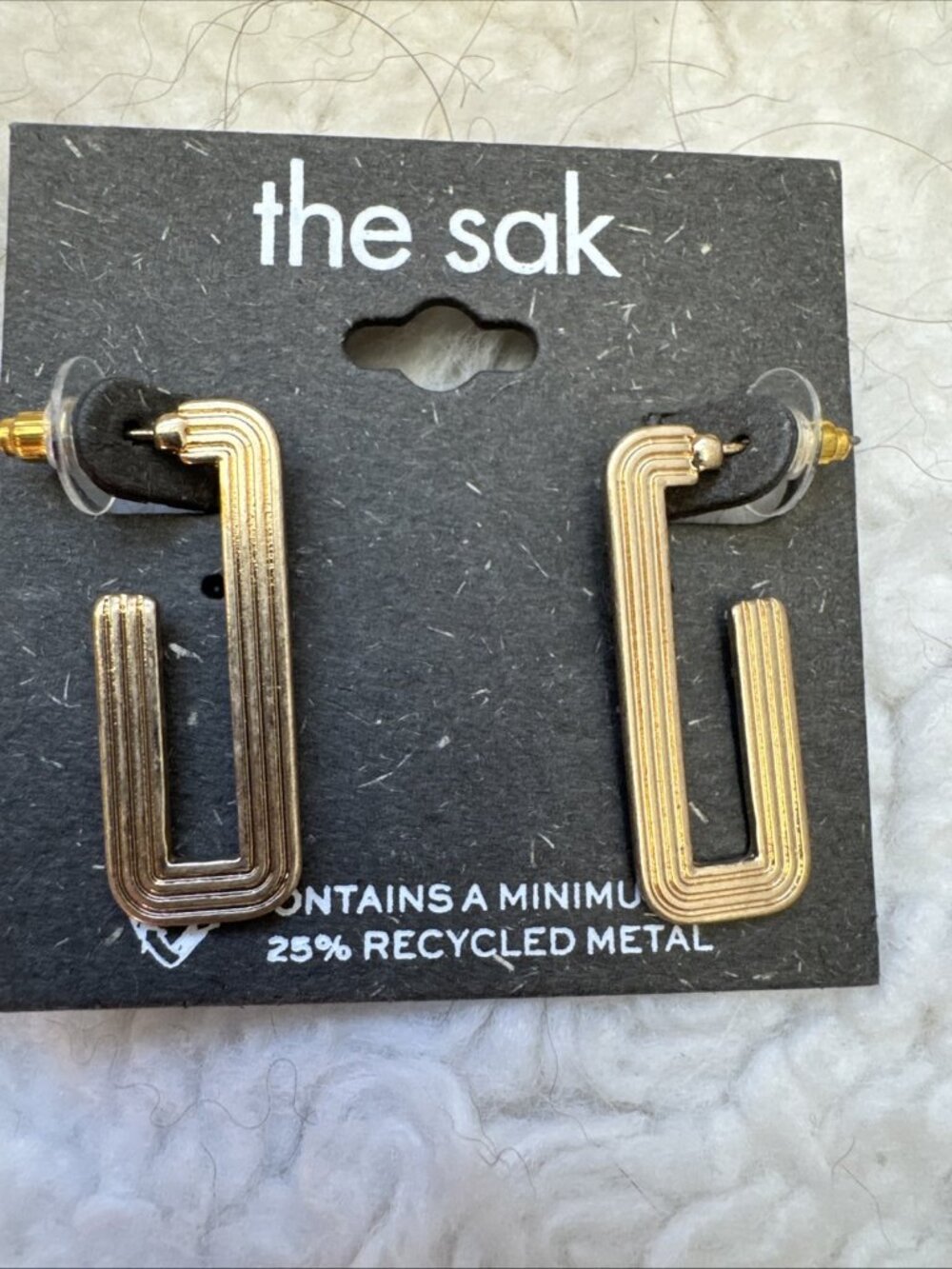 THE SAK Textured Lines Gold Tone Drop Square Earrings 1.5" NEW NWT